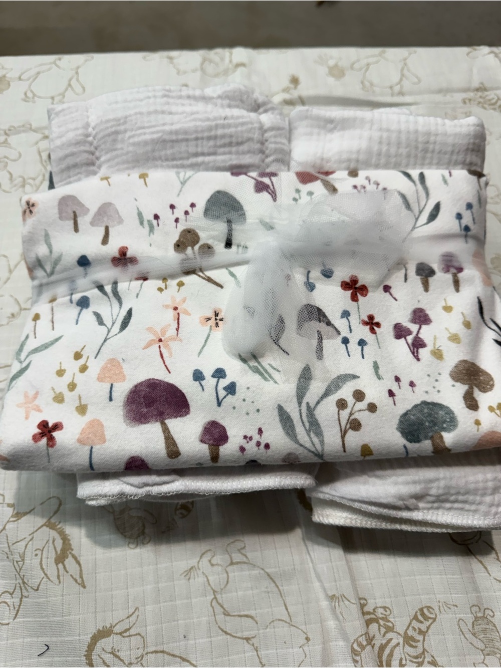 Floral Mushroom Baby Blanket set- White